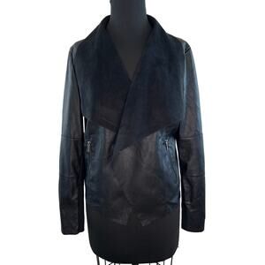 Bagatelle Black Long Sleeve Faux Leather Drape Open Womens Jacket Size L